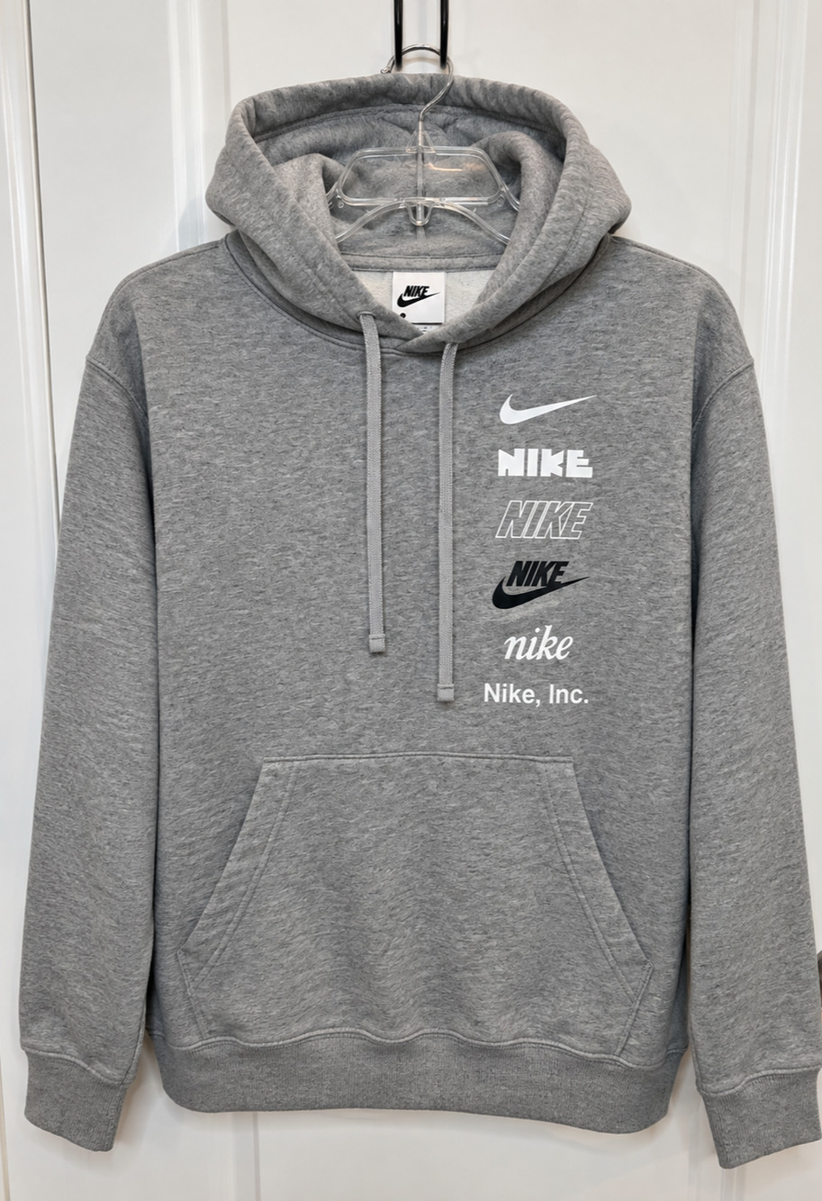 Nike Sports Pullover Hoodie Mens Medium Gray Logo Graphic Swoosh Kangaroo Pocket